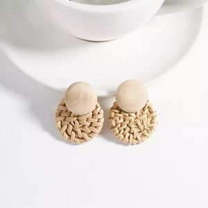 Rattain Weaved and Wooden Boho Earrings